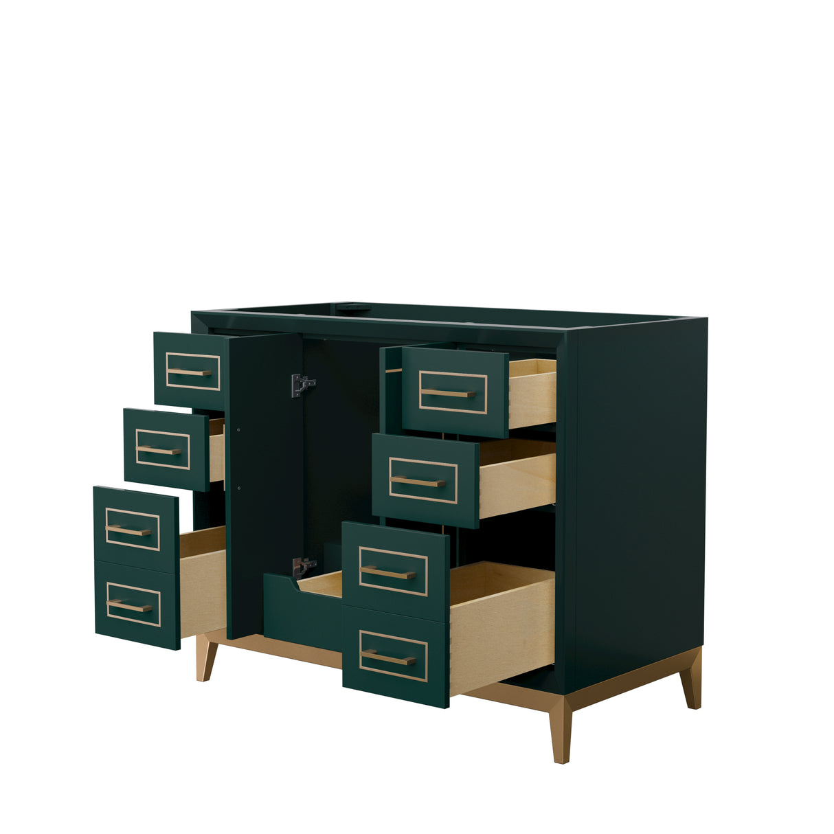 Marlena 42 Inch Single Bathroom Vanity in Green No Countertop No Sink Satin Bronze Trim