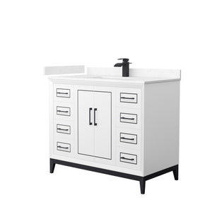 Marlena 42 Inch Single Bathroom Vanity in White Carrara Cultured Marble Countertop Undermount Square Sink Matte Black Trim