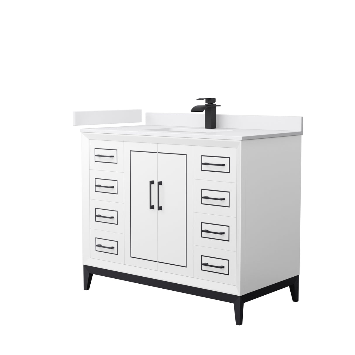 Marlena 42 Inch Single Bathroom Vanity in White White Cultured Marble Countertop Undermount Square Sink Matte Black Trim