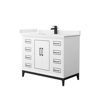 Marlena 42 Inch Single Bathroom Vanity in White White Cultured Marble Countertop Undermount Square Sink Matte Black Trim