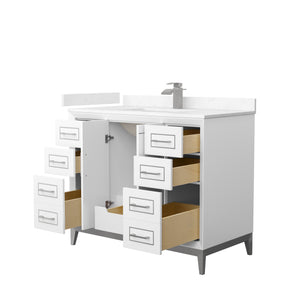 Marlena 42 Inch Single Bathroom Vanity in White Carrara Cultured Marble Countertop Undermount Square Sink Brushed Nickel Trim