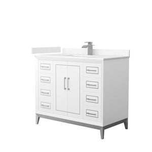 Marlena 42 Inch Single Bathroom Vanity in White Carrara Cultured Marble Countertop Undermount Square Sink Brushed Nickel Trim
