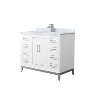 Marlena 42 Inch Single Bathroom Vanity in White White Carrara Marble Countertop Undermount Square Sink Brushed Nickel Trim