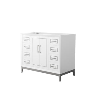 Marlena 42 Inch Single Bathroom Vanity in White No Countertop No Sink Brushed Nickel Trim