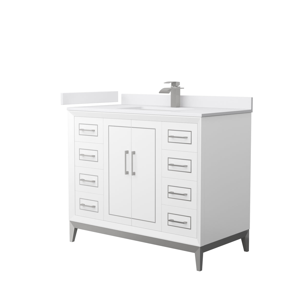 Marlena 42 Inch Single Bathroom Vanity in White White Cultured Marble Countertop Undermount Square Sink Brushed Nickel Trim