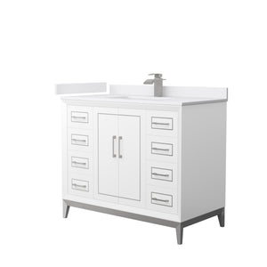 Marlena 42 Inch Single Bathroom Vanity in White White Cultured Marble Countertop Undermount Square Sink Brushed Nickel Trim