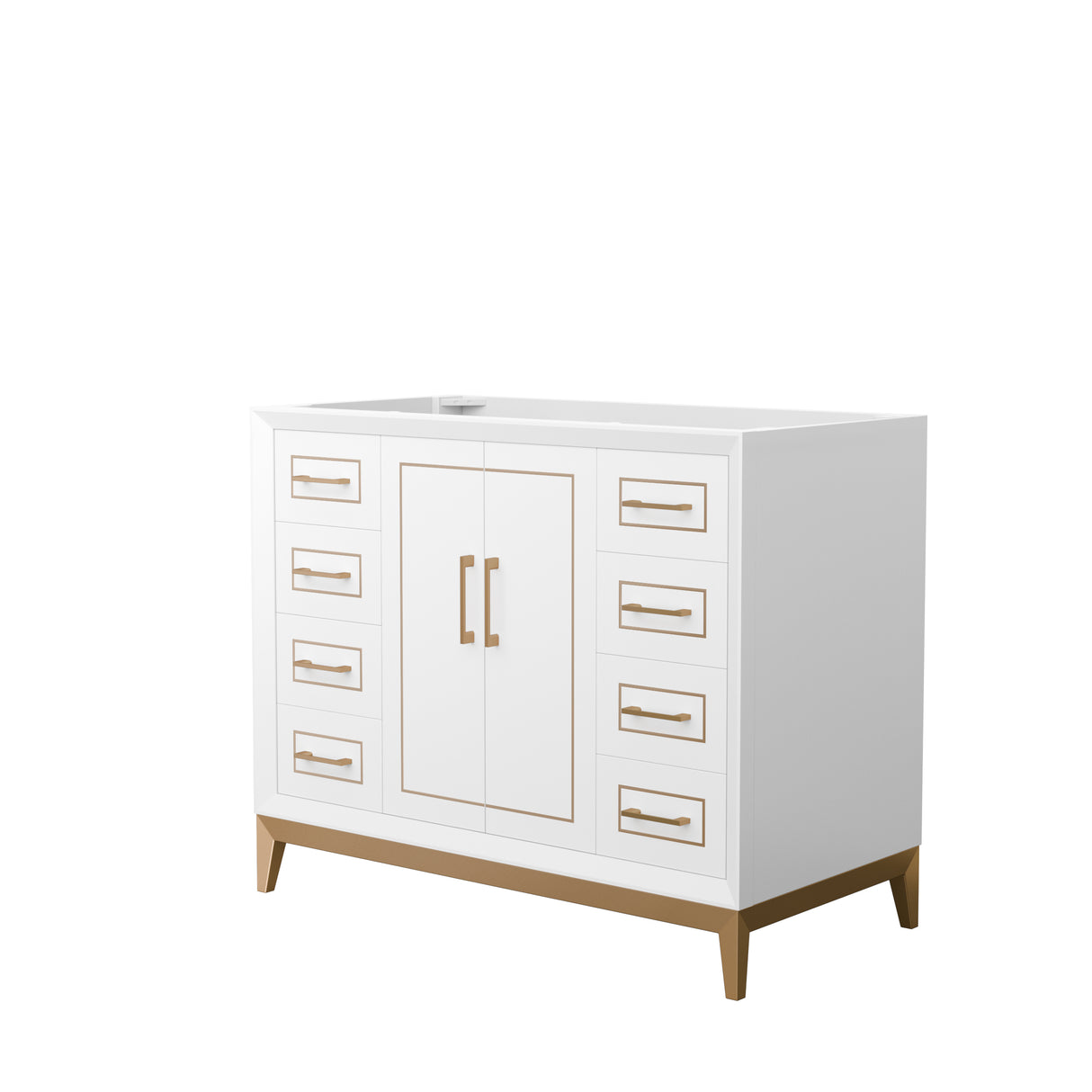 Marlena 42 Inch Single Bathroom Vanity in White No Countertop No Sink Satin Bronze Trim