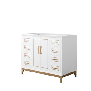 Marlena 42 Inch Single Bathroom Vanity in White No Countertop No Sink Satin Bronze Trim