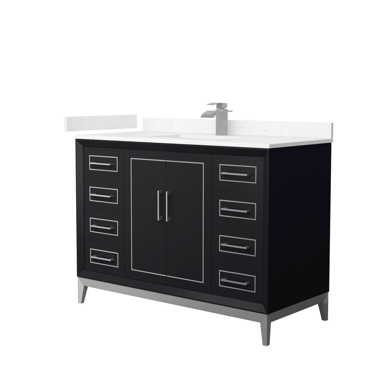 Marlena 48 Inch Single Bathroom Vanity in Black Carrara Cultured Marble Countertop Undermount Square Sink Brushed Nickel Trim