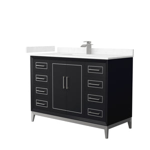 Marlena 48 Inch Single Bathroom Vanity in Black Carrara Cultured Marble Countertop Undermount Square Sink Brushed Nickel Trim