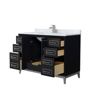 Marlena 48 Inch Single Bathroom Vanity in Black White Carrara Marble Countertop Undermount Square Sink Brushed Nickel Trim