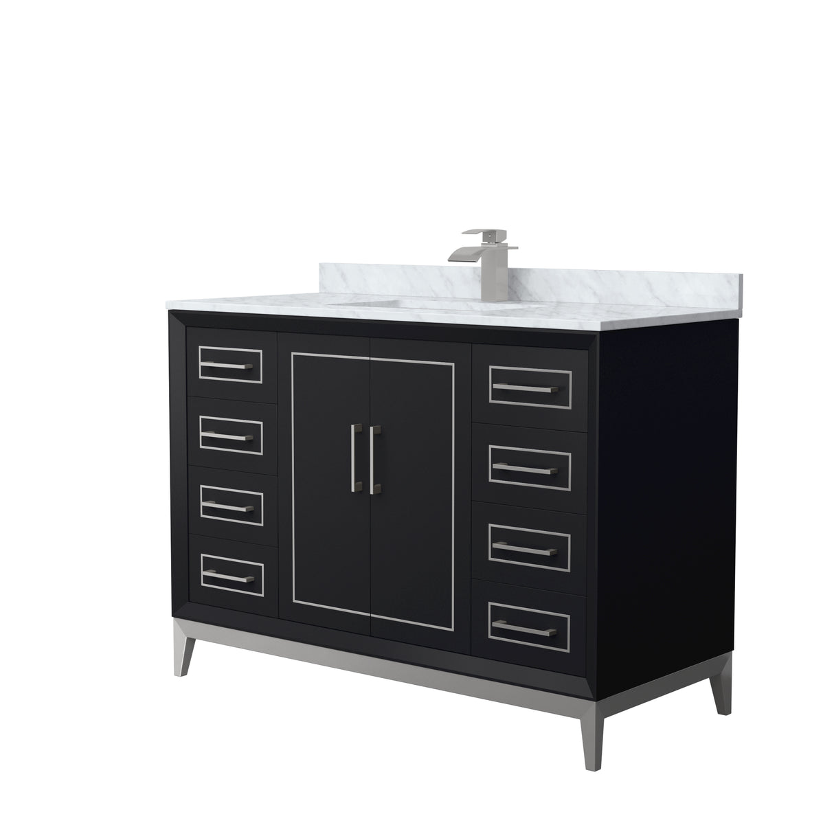 Marlena 48 Inch Single Bathroom Vanity in Black White Carrara Marble Countertop Undermount Square Sink Brushed Nickel Trim