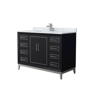 Marlena 48 Inch Single Bathroom Vanity in Black White Carrara Marble Countertop Undermount Square Sink Brushed Nickel Trim