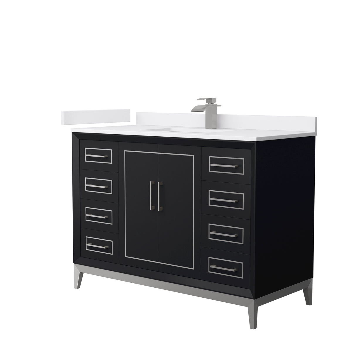 Marlena 48 Inch Single Bathroom Vanity in Black White Cultured Marble Countertop Undermount Square Sink Brushed Nickel Trim