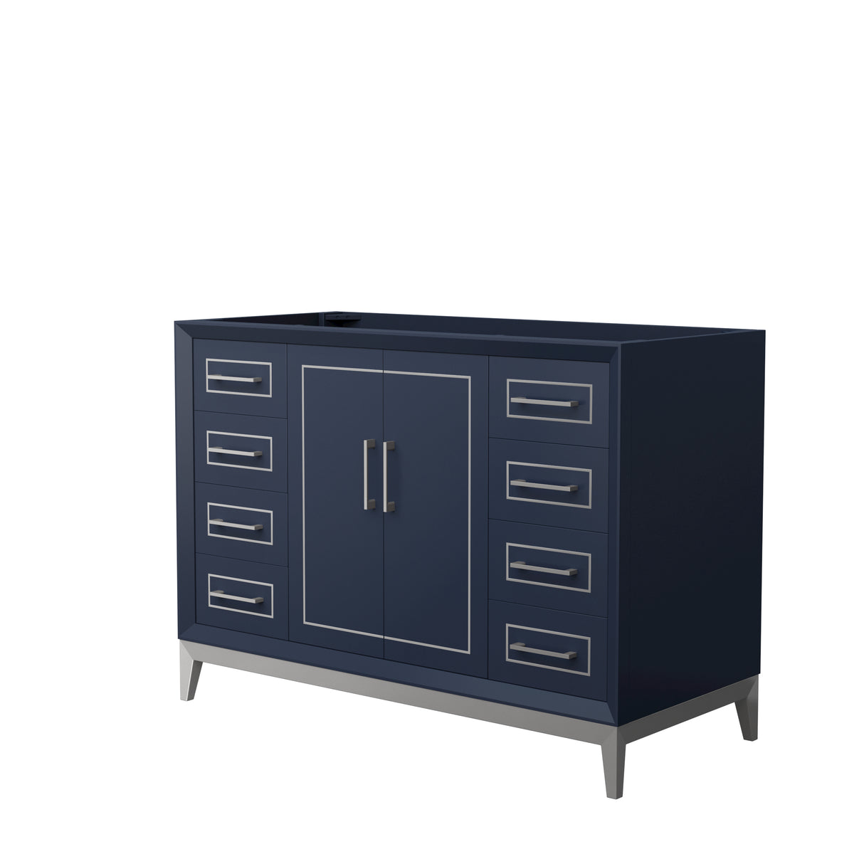 Marlena 48 Inch Single Bathroom Vanity in Dark Blue No Countertop No Sink Brushed Nickel Trim