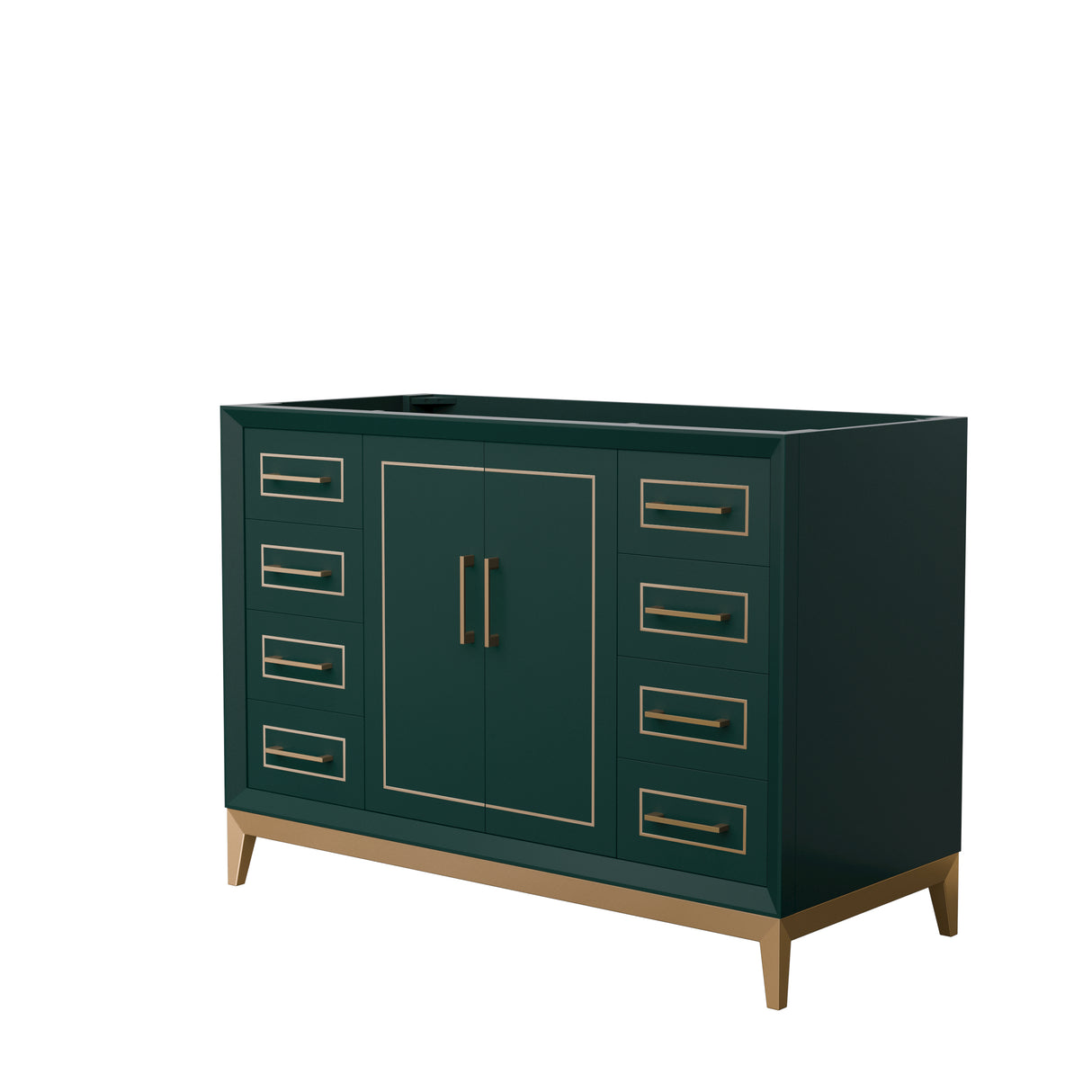 Marlena 48 Inch Single Bathroom Vanity in Green No Countertop No Sink Satin Bronze Trim