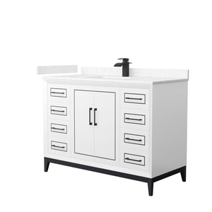 Marlena 48 Inch Single Bathroom Vanity in White Carrara Cultured Marble Countertop Undermount Square Sink Matte Black Trim