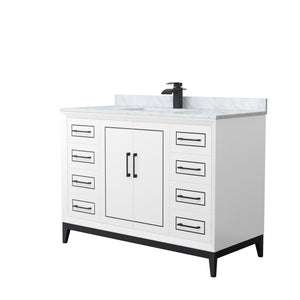 Marlena 48 Inch Single Bathroom Vanity in White White Carrara Marble Countertop Undermount Square Sink Matte Black Trim