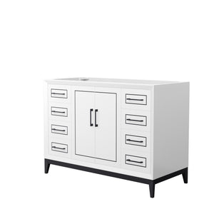 Marlena 48 Inch Single Bathroom Vanity in White No Countertop No Sink Matte Black Trim