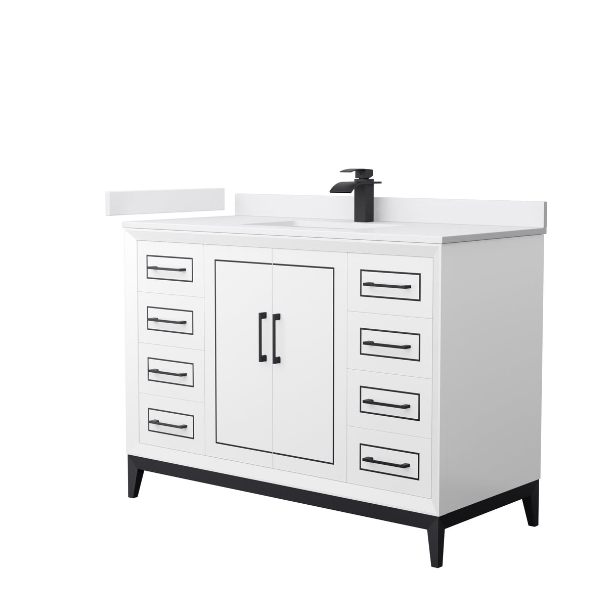 Marlena 48 Inch Single Bathroom Vanity in White White Cultured Marble Countertop Undermount Square Sink Matte Black Trim