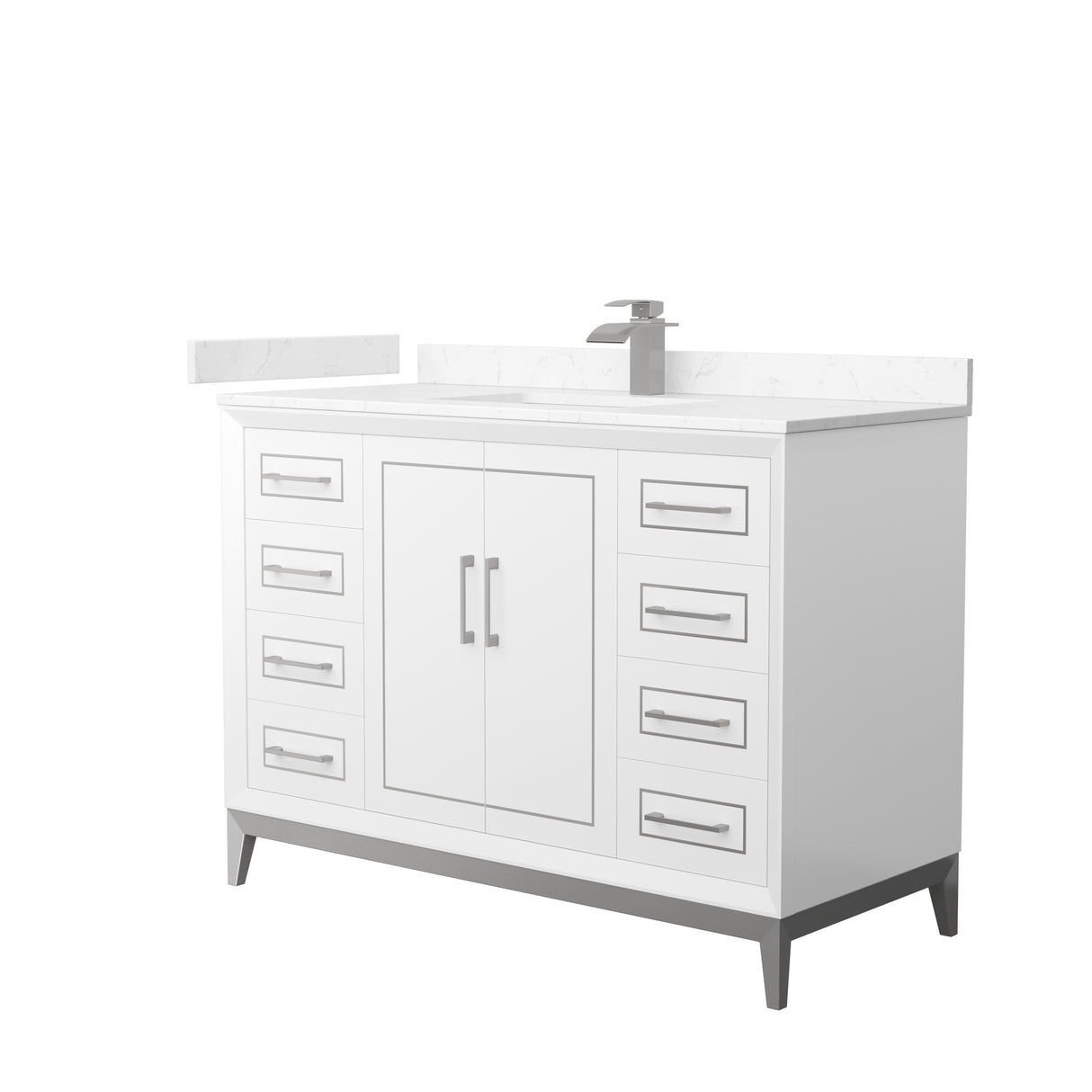 Marlena 48 Inch Single Bathroom Vanity in White Carrara Cultured Marble Countertop Undermount Square Sink Brushed Nickel Trim