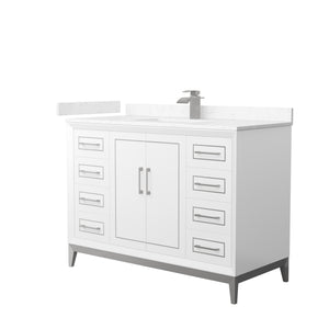 Marlena 48 Inch Single Bathroom Vanity in White Carrara Cultured Marble Countertop Undermount Square Sink Brushed Nickel Trim