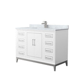 Marlena 48 Inch Single Bathroom Vanity in White White Carrara Marble Countertop Undermount Square Sink Brushed Nickel Trim