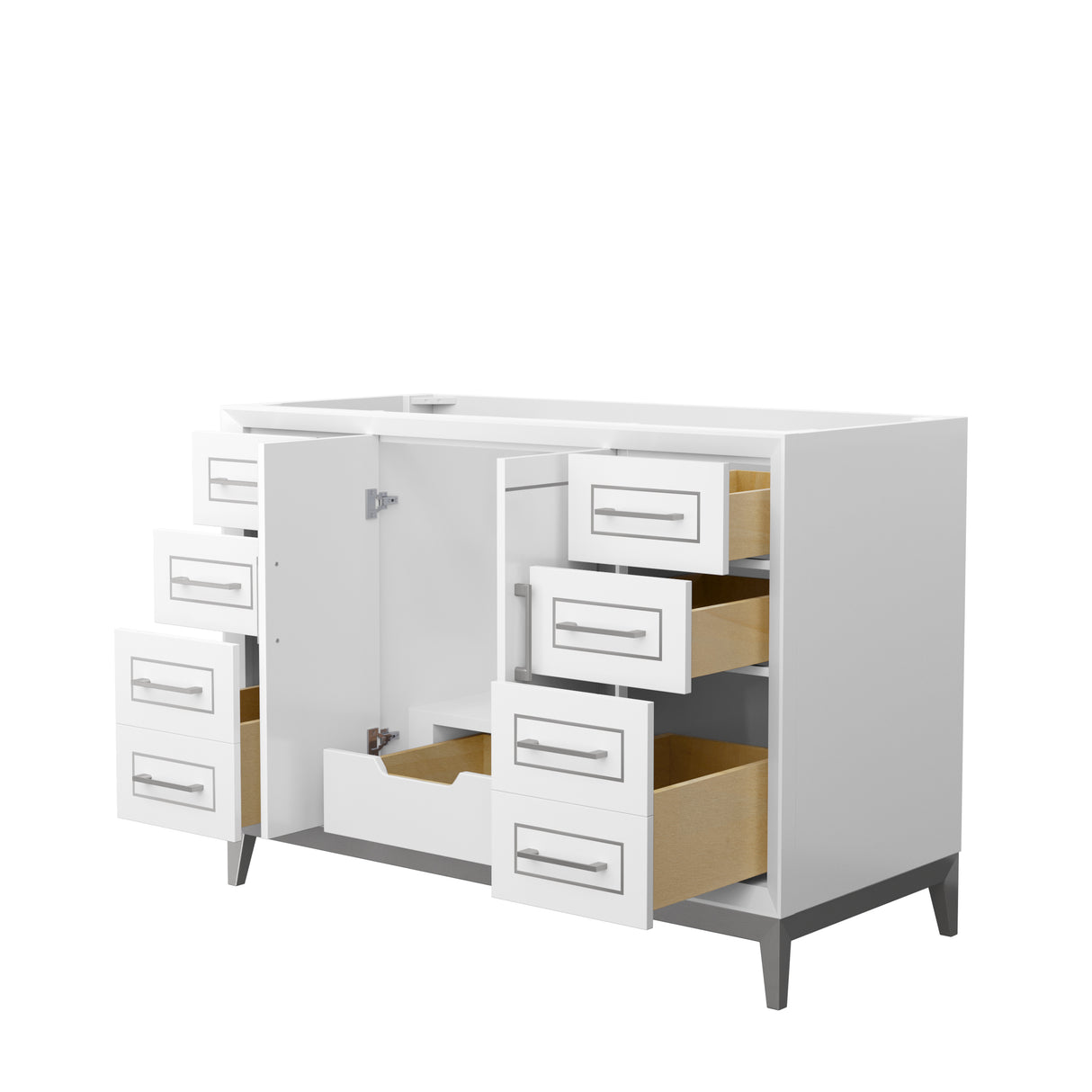 Marlena 48 Inch Single Bathroom Vanity in White No Countertop No Sink Brushed Nickel Trim