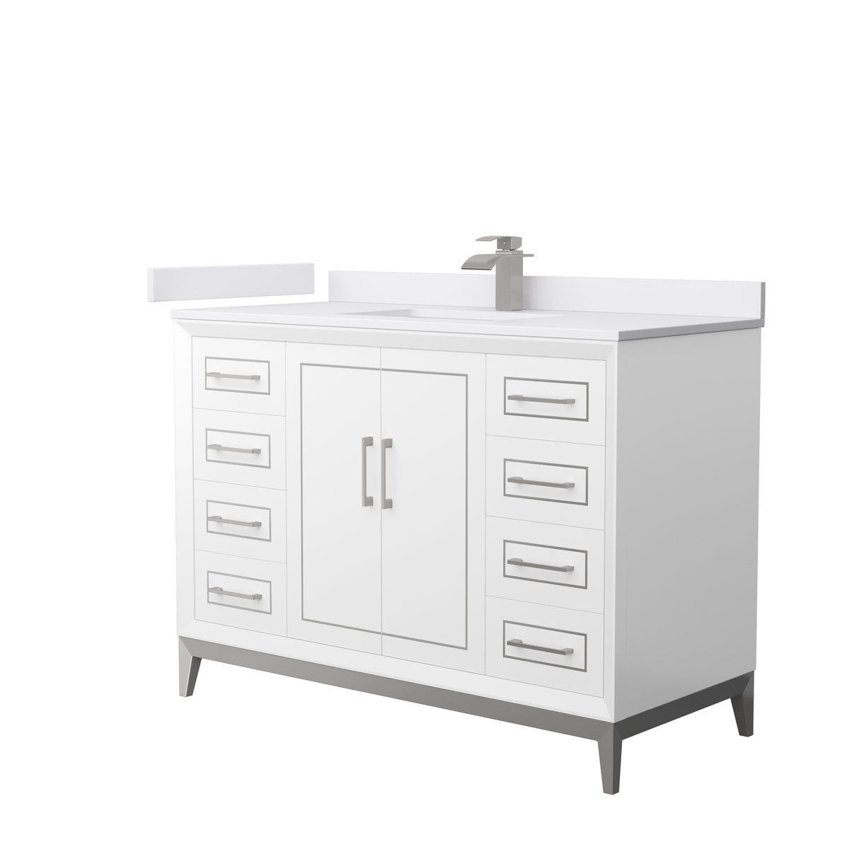 Marlena 48 Inch Single Bathroom Vanity in White White Cultured Marble Countertop Undermount Square Sink Brushed Nickel Trim