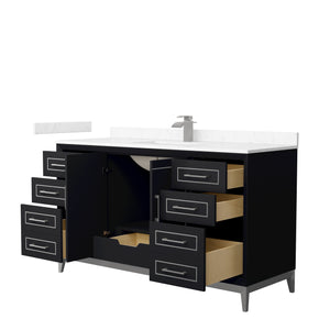 Marlena 60 Inch Single Bathroom Vanity in Black Carrara Cultured Marble Countertop Undermount Square Sink Brushed Nickel Trim