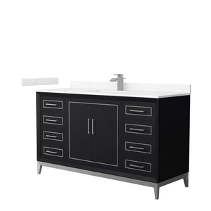 Marlena 60 Inch Single Bathroom Vanity in Black Carrara Cultured Marble Countertop Undermount Square Sink Brushed Nickel Trim