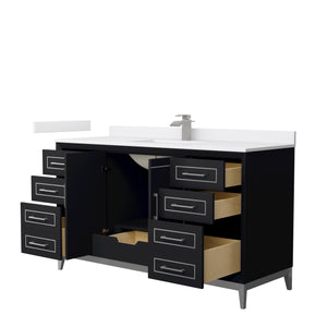 Marlena 60 Inch Single Bathroom Vanity in Black White Cultured Marble Countertop Undermount Square Sink Brushed Nickel Trim