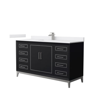 Marlena 60 Inch Single Bathroom Vanity in Black White Cultured Marble Countertop Undermount Square Sink Brushed Nickel Trim