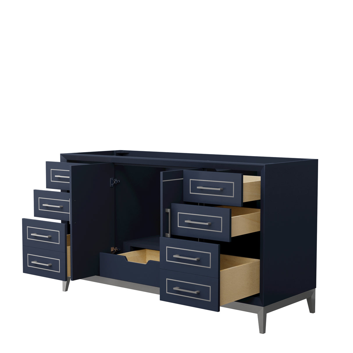 Marlena 60 Inch Single Bathroom Vanity in Dark Blue No Countertop No Sink Brushed Nickel Trim
