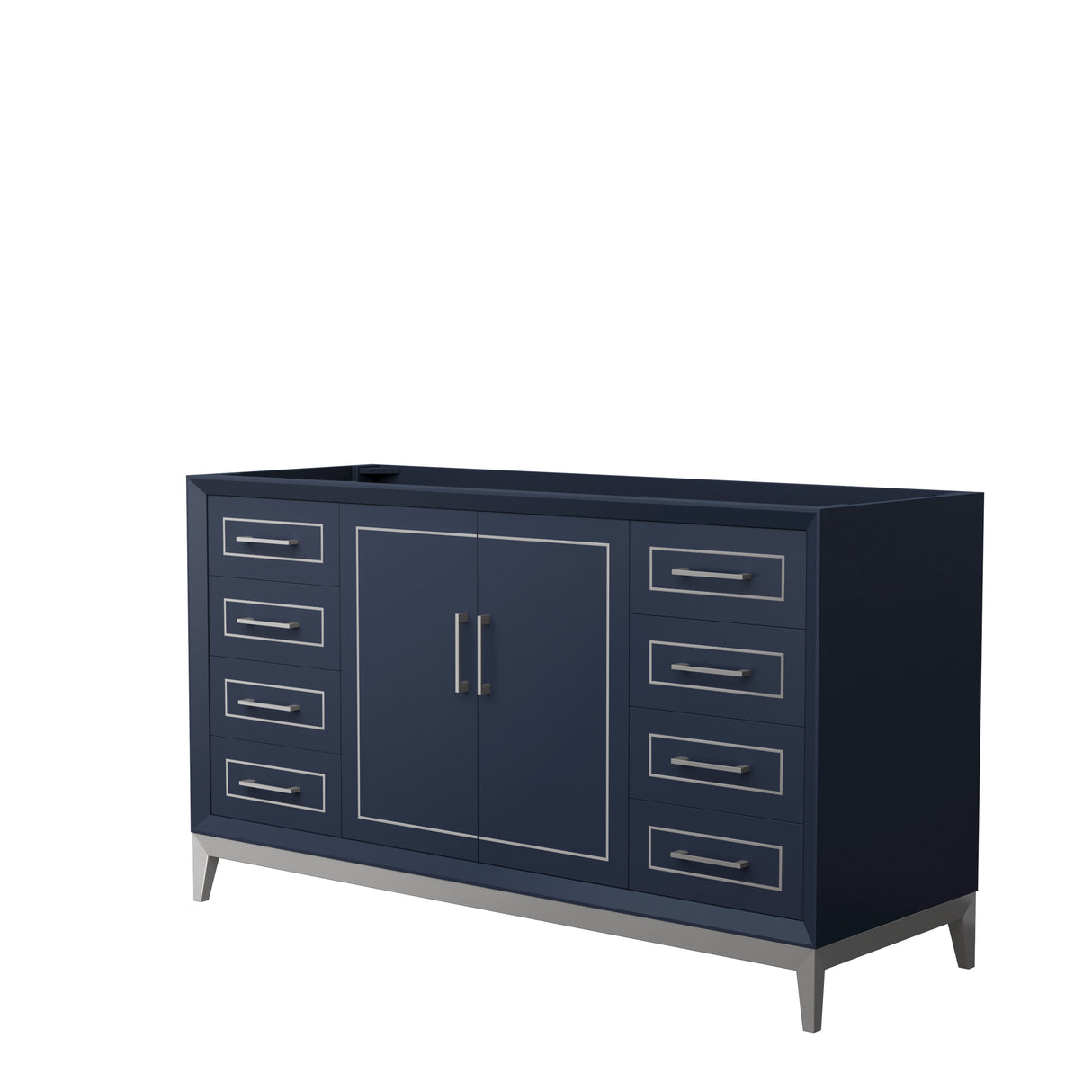 Marlena 60 Inch Single Bathroom Vanity in Dark Blue No Countertop No Sink Brushed Nickel Trim