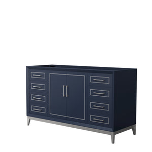 Marlena 60 Inch Single Bathroom Vanity in Dark Blue No Countertop No Sink Brushed Nickel Trim