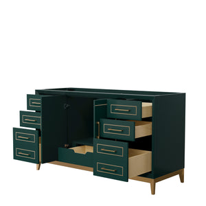Marlena 60 Inch Single Bathroom Vanity in Green No Countertop No Sink Satin Bronze Trim