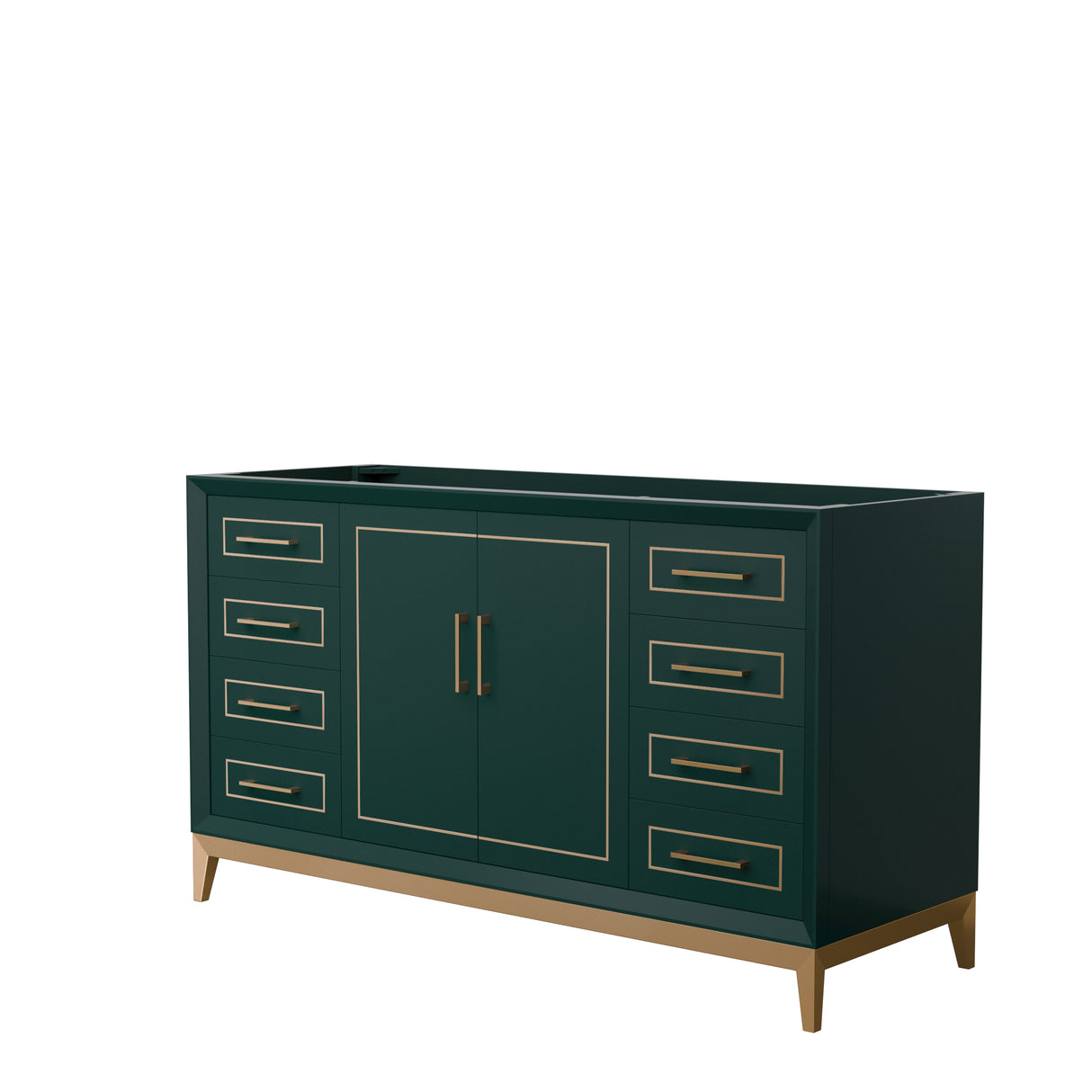 Marlena 60 Inch Single Bathroom Vanity in Green No Countertop No Sink Satin Bronze Trim