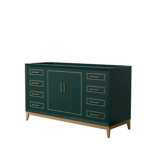 Marlena 60 Inch Single Bathroom Vanity in Green No Countertop No Sink Satin Bronze Trim