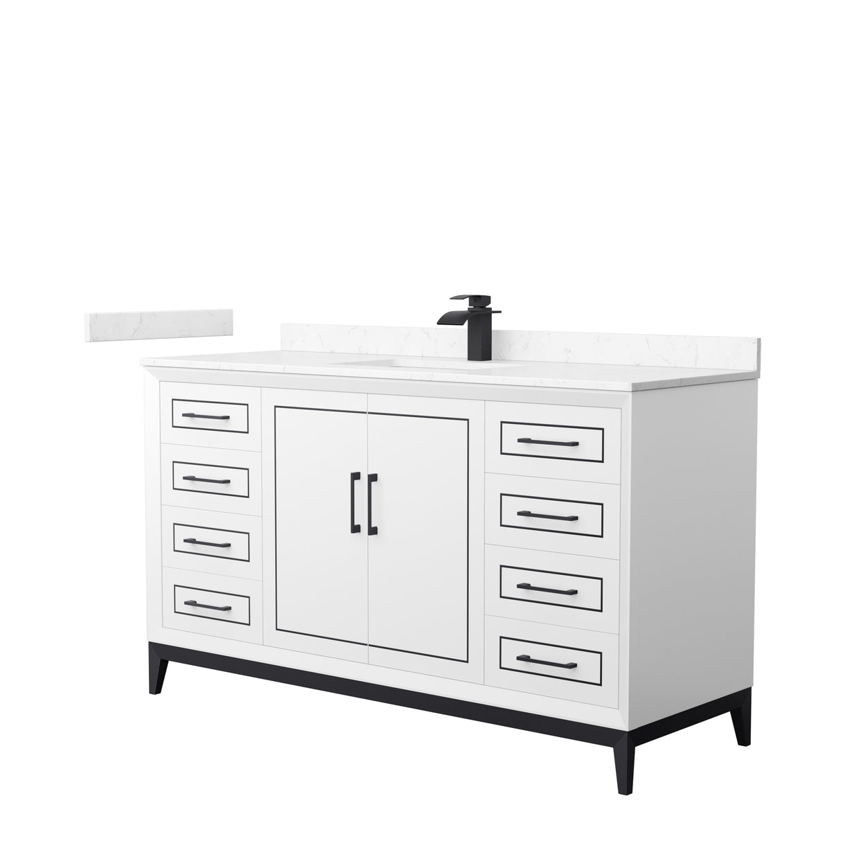 Marlena 60 Inch Single Bathroom Vanity in White Carrara Cultured Marble Countertop Undermount Square Sink Matte Black Trim