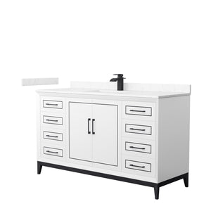 Marlena 60 Inch Single Bathroom Vanity in White Carrara Cultured Marble Countertop Undermount Square Sink Matte Black Trim