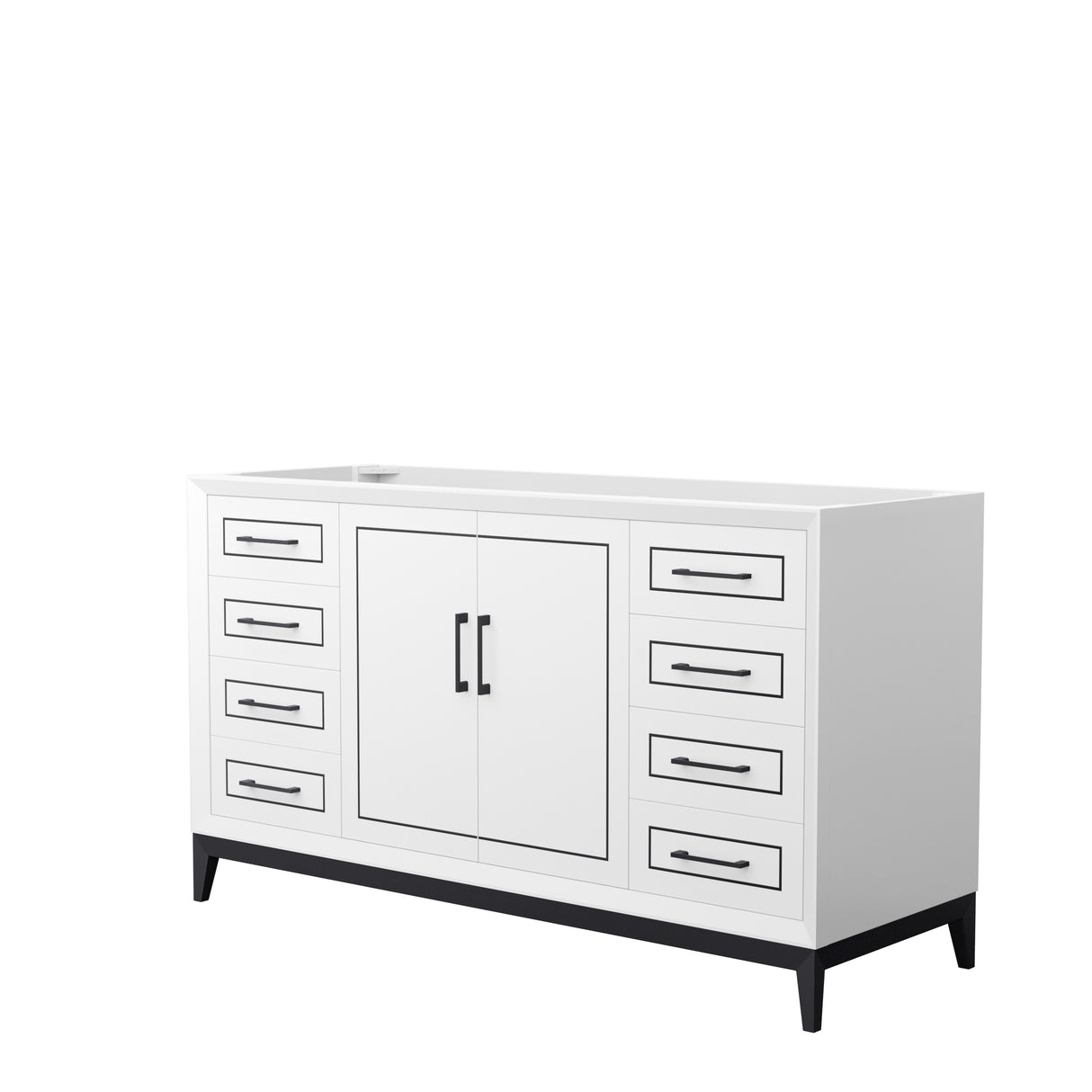 Marlena 60 Inch Single Bathroom Vanity in White No Countertop No Sink Matte Black Trim