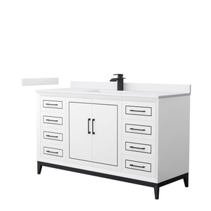 Marlena 60 Inch Single Bathroom Vanity in White White Cultured Marble Countertop Undermount Square Sink Matte Black Trim