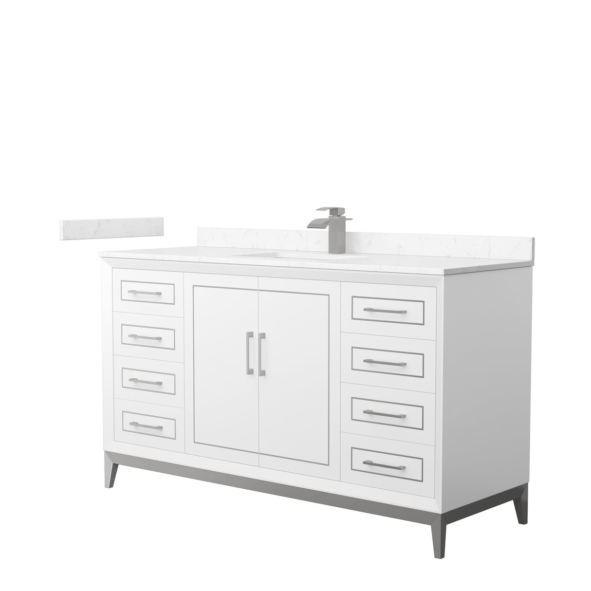 Marlena 60 Inch Single Bathroom Vanity in White Carrara Cultured Marble Countertop Undermount Square Sink Brushed Nickel Trim