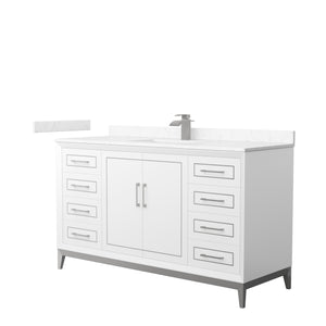Marlena 60 Inch Single Bathroom Vanity in White Carrara Cultured Marble Countertop Undermount Square Sink Brushed Nickel Trim