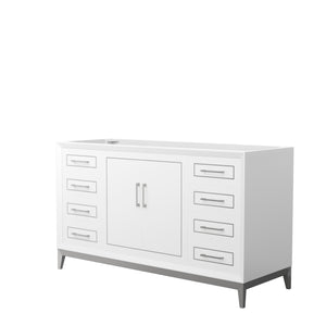 Marlena 60 Inch Single Bathroom Vanity in White No Countertop No Sink Brushed Nickel Trim