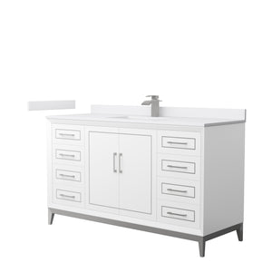 Marlena 60 Inch Single Bathroom Vanity in White White Cultured Marble Countertop Undermount Square Sink Brushed Nickel Trim
