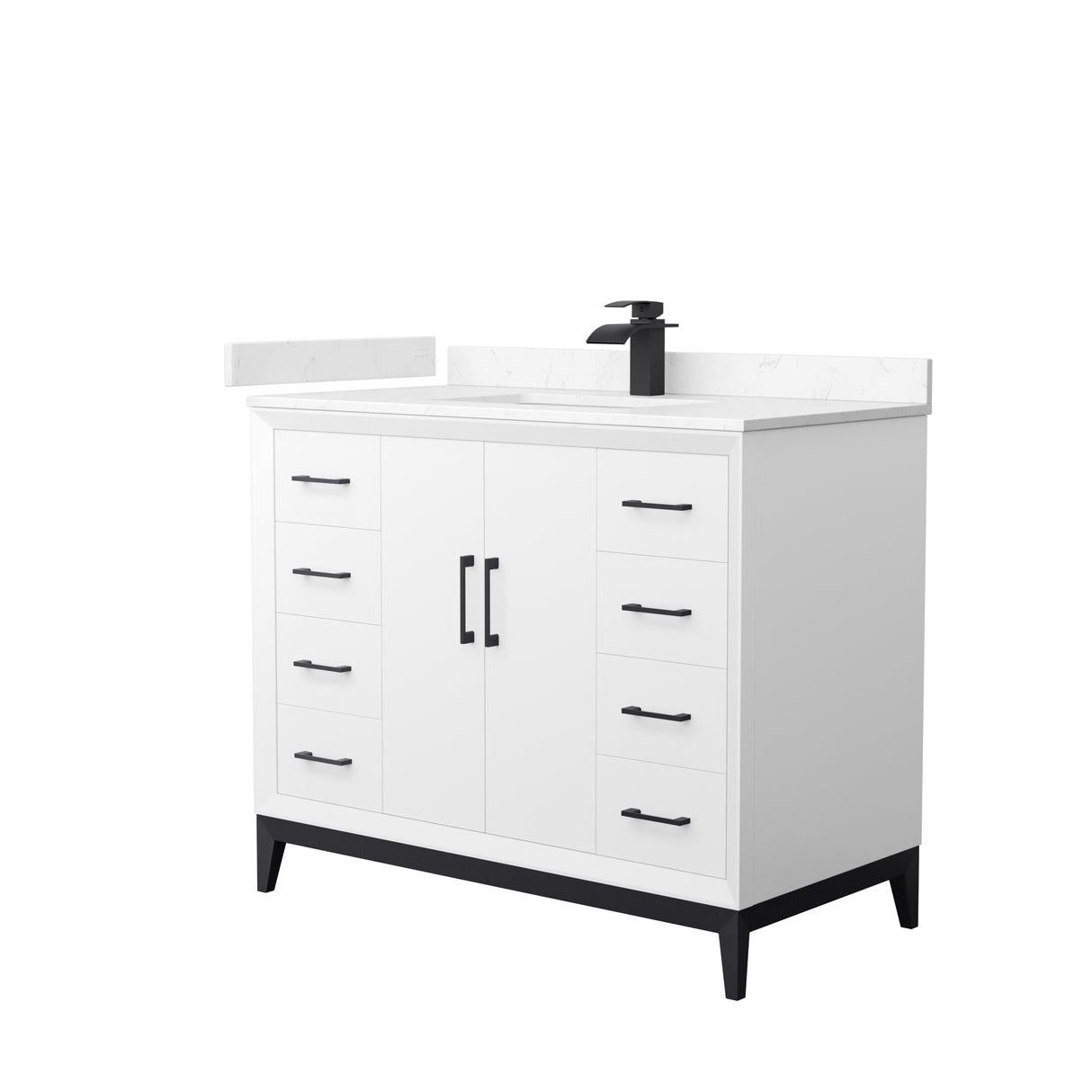 Amici 42 Inch Single Bathroom Vanity in White Carrara Cultured Marble Countertop Undermount Square Sink Matte Black Trim