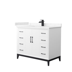 Amici 42 Inch Single Bathroom Vanity in White Carrara Cultured Marble Countertop Undermount Square Sink Matte Black Trim