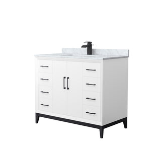 Amici 42 Inch Single Bathroom Vanity in White White Carrara Marble Countertop Undermount Square Sink Matte Black Trim